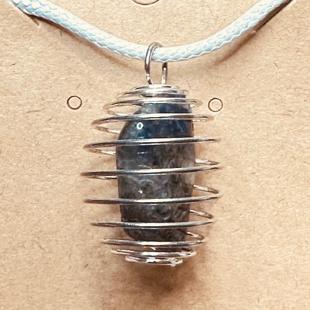 925 Sterling Silver Plated & Sodalite Stone/Crystal Spiral Wire Wrap Cage New